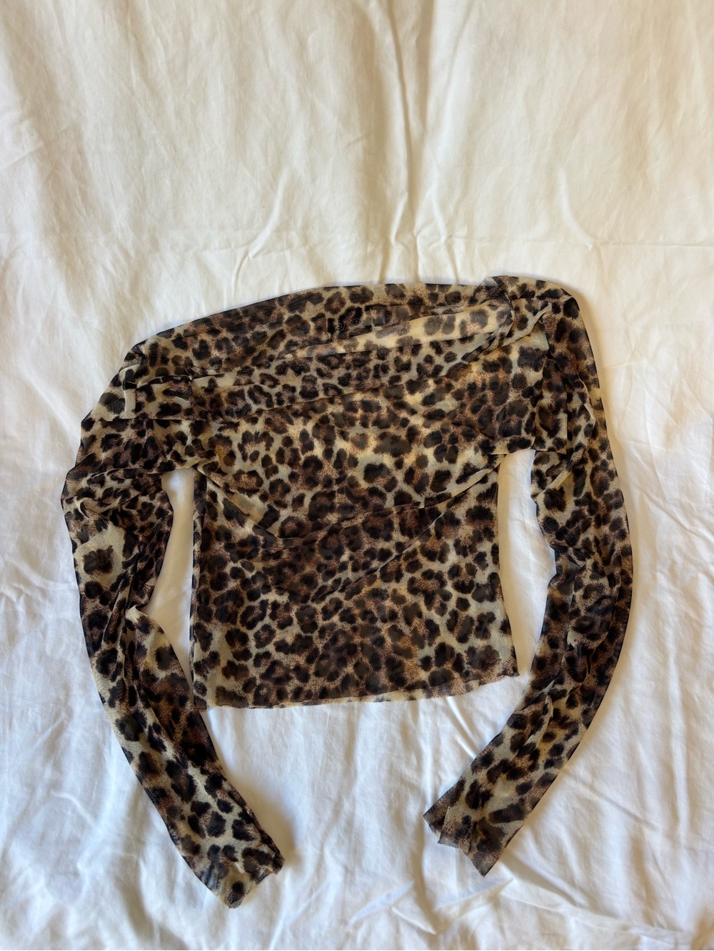 Mesh Off The Shoulder Leopard Print Long Sleeve